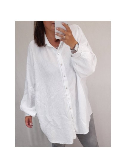 Košile tunika dlouhý rukáv dámská nadrozměrné (uni 2XL/3XL) ITALSKÁ MÓDA IM821LUCA/DR (Velikost 2XL/3XL, Barva bílá)