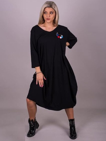 Šaty dlouhé dlouhý rukáv dámské nadrozměr (2XL/4XL ONE SIZE) TURECKÁ MÓDA IMLI21005/DR (Velikost 3XL/4XL, Barva Černá)