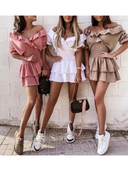 Šaty letní carmen přes ramena dlouhý rukáv dámské (S/M ONE SIZE) ITALSKÁ MÓDA IMWK21306/DR (Velikost S/M/L, Barva bílá)