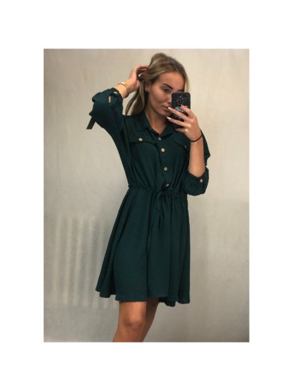 Šaty košilové dlouhý netopýří rukáv dámské (S/M ONE SIZE) ITALSKÁ MÓDA IMWA215885/DR (Velikost S/M/L, Barva zelená smaragdová)