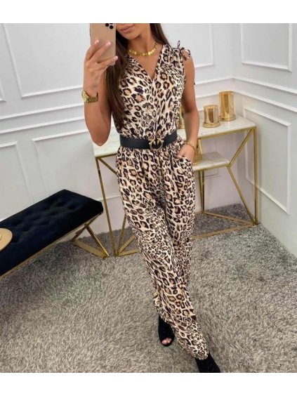 Overal elegantní dlouhý leopard bez rukávu dámský (S/M ONE SIZE) ITALSKÁ MÓDA IMWA214394/DR (Velikost S/M/L, Barva hnědá leopard)