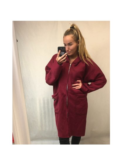 Mikina prodloužená s kapucí na zip dlouhý rukáv dámské (L/XL ONE SIZE) ITALSKÁ MÓDA IMWT21268/DR