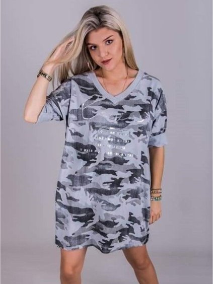 Šaty dlouhý rukáv dámské nadrozměr maskáč (2XL/3XL ONE SIZE) ITALSKÁ MÓDA IMLI21043/DR (Velikost 2XL/3XL, Barva zelená khaki)