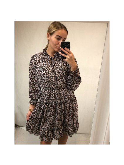 Šaty elegantní dlouhý rukáv dámské leopard(S/M ONE SIZE) ITALSKÁ MÓDA IMWK21300/DR (Velikost S/M/L, Barva hnědá)