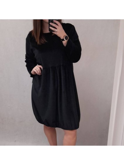 Šaty sametové dlouhý rukáv dámské nadrozměr (4XL/5XL ONE SIZE) ITALSKÁ MÓDA IMWQ21187/DR (Velikost 5XL, Barva Černá)