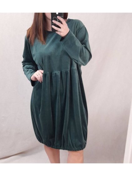 Šaty sametové dlouhý rukáv dámské nadrozměr (4XL/5XL ONE SIZE) ITALSKÁ MÓDA IMWQ21187/DR (Velikost 5XL, Barva Černá)