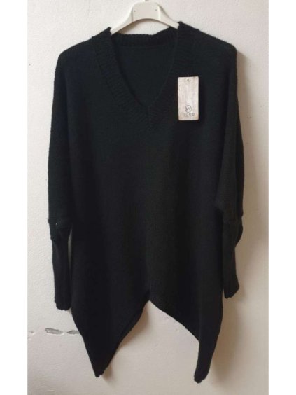 Svetr oversize dlouhý rukáv dámský (XL/2XL ONE SIZE) ITALSKá MODA IM721300 (Velikost XL/2XL, Barva Černá)