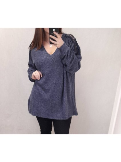 Tunika teplá dlouhý rukáv dámská nadrozměr (3XL/4XL ONE SIZE) ITALSKÁ MÓDA IMWQ21155/DR (Velikost 3XL/4XL, Barva modrá)