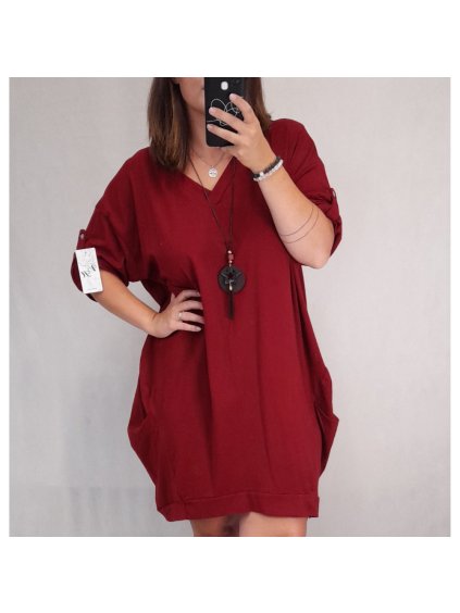 Šaty dlouhý rukáv s příveskem dámské nadrozměr (2XL/3XL ONE SIZE) ITALSKÁ MÓDA IMWQ2190862/DR (Velikost 2XL/3XL, Barva Černá)