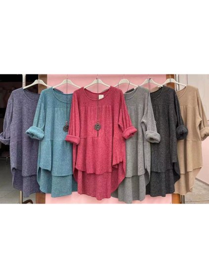 Tunika s přívěškem dlouhý rukáv dámská nadrozměr (3XL/4XL ONE SIZE) ITALSKÁ MÓDA IMWQ21166/DR (Velikost 3XL/4XL, Barva Černá)