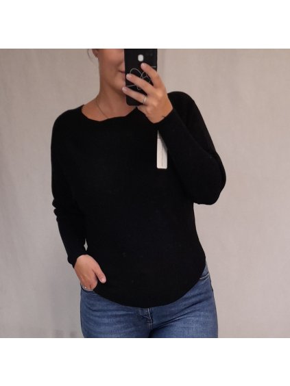 Svetr tenký netopýří dlouhý rukáv dámský (M/L ONE SIZE) ITALSKÁ MÓDA IMW21247/DR (Velikost M/L, Barva Černá)