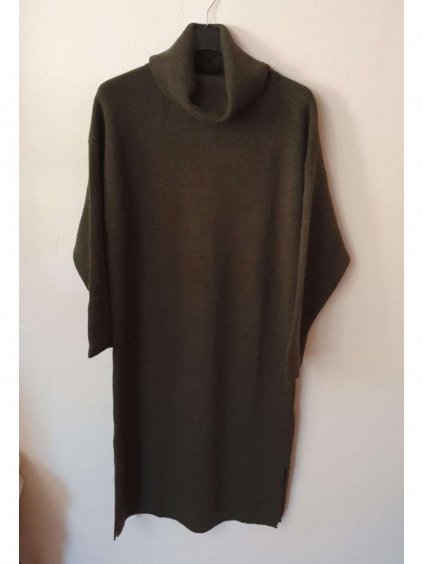 Šaty pletené s rolákem dlouhý rukáv dámský nadrozměr (XL/2XL ONE SIZE) ITALSKÁ MÓDA IM821027