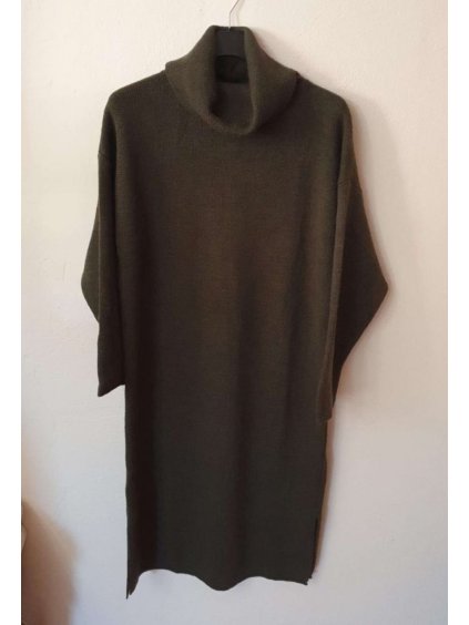 Šaty pletené s rolákem dlouhý rukáv dámský nadrozměr (XL/2XL ONE SIZE) ITALSKÁ MÓDA IM821027 (Velikost XL/2XL, Barva Černá)