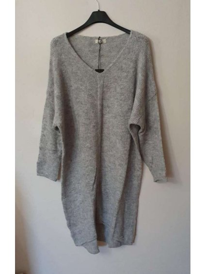 Šaty pletené dlouhý rukáv dámský nadrozměr (3XL/4XL ONE SIZE) ITALSKÁ MÓDA IM821028 (Velikost 3XL/4XL, Barva béžová)