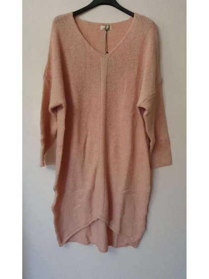 Šaty pletené dlouhý rukáv dámský nadrozměr (3XL/4XL ONE SIZE) ITALSKÁ MÓDA IM821028 (Velikost 3XL/4XL, Barva béžová)