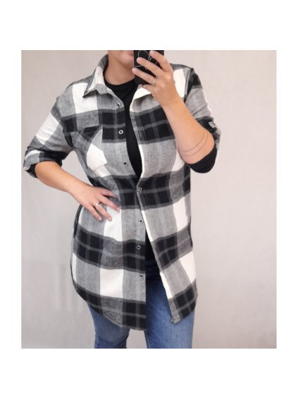 Košile prodloužená flanel dámská (S/L ONE SIZE) ITALSKá MóDA IM421FLAN/DR (Velikost S/M/L, Barva Černo-bílá)