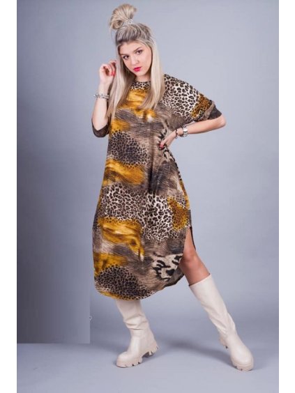 Šaty dlouhý rukáv dámské nadrozměr (3XL/4XL ONE SIZE) POLSKÁ MÓDA IMLI21029/DR (Velikost 3XL/4XL, Barva Černo-bílá)