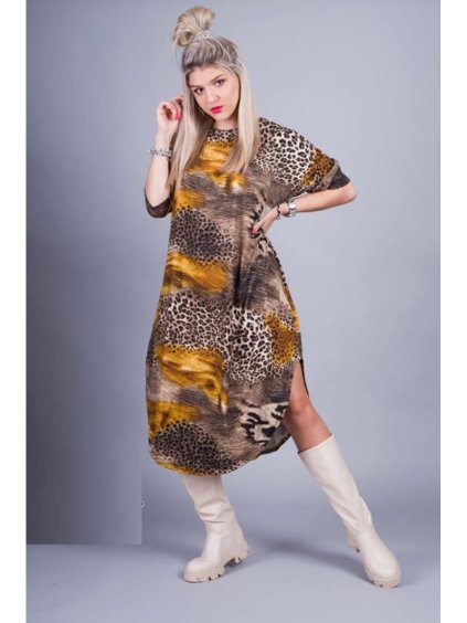 Šaty dlouhý rukáv dámské nadrozměr (3XL/4XL ONE SIZE) POLSKÁ MÓDA IMLI21029/DR (Velikost 3XL/4XL, Barva Černo-bílá)