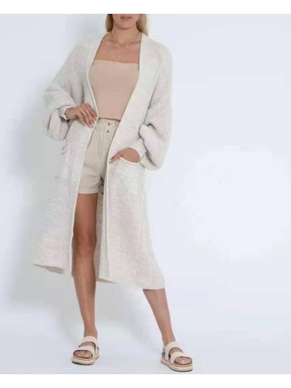 Cardigan pletený dlouhý rukáv dámský ( 3XL/4XL ONE SIZE) ITALSKÁ MÓDA IMD21882 (Velikost 3XL/4XL, Barva béžová)