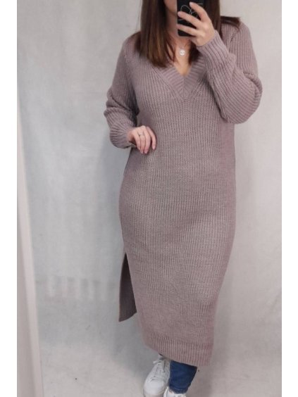 Šaty pletené dlouhý rukáv dámský nadrozměr (2XL/3XL ONE SIZE) ITALSKÁ MÓDA IM821201226 (Velikost 2XL/3XL, Barva Černá)