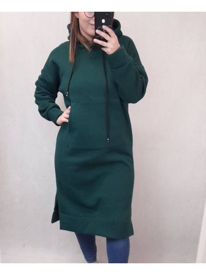 Šaty mikinové s kapucí dlouhý rukáv dámské nadrozměr (XL/2XL ONE SIZE) ITALSKÁ MÓDA IMC211057