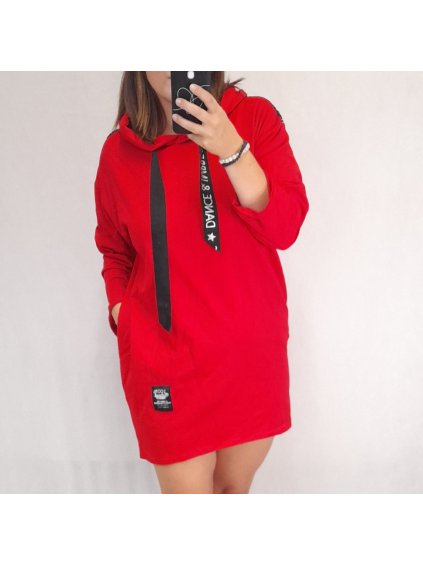 Šaty mikina prodloužená dlouhý rukáv dámské (UNI XL/2XL) ITALSKÁ MÓDA IM421926/DR