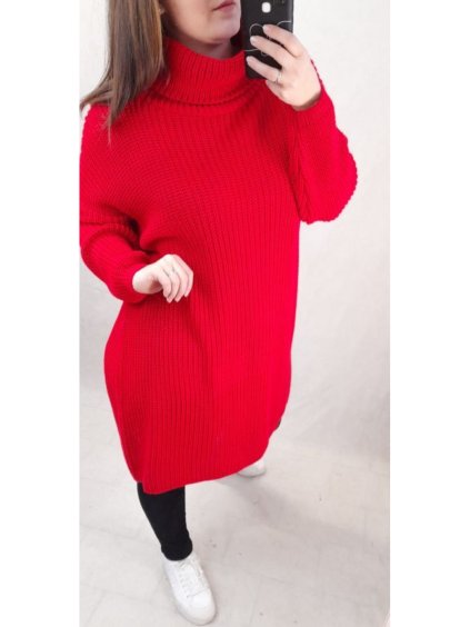 Svetr/Šaty dlouhý pletený s rolákem dlouhý rukáv dámský nadrozměr (3XL/4XL ONE SIZE) ITALSKÁ MÓDA IM4212773 (Velikost 3XL/4XL, Barva Černá)