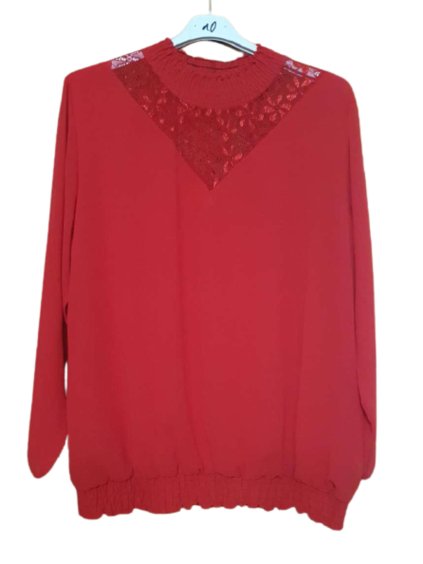 Tunika/halenka dlouhý rukáv dámská nadrozměr  (3XL/4XL ONE SIZE) ITALSKÁ MÓDA IMWQ21235 (Velikost 3XL/4XL, Barva červená)