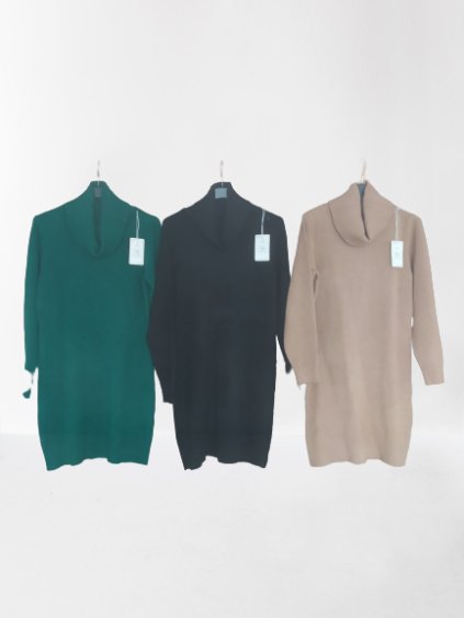 Šaty pletené s rolákem dlouhý rukáv dámský nadrozměr (S/M ONE SIZE) ITALSKÁ MÓDA IM821031