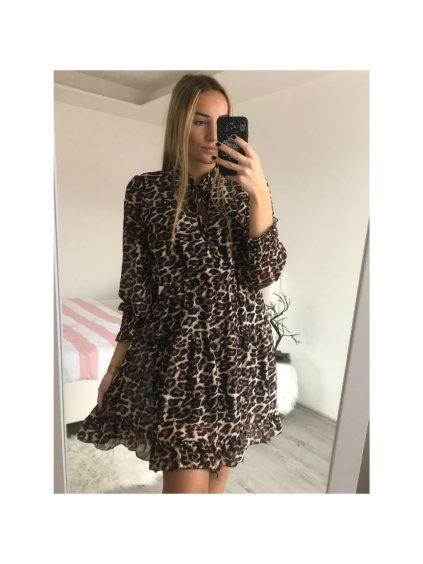 Šaty elegantní leopard dlouhý rukáv dámské (S/M ONE SIZE) ITALSKÁ MÓDA IIMWY21954/c/DR (Velikost S/M/L, Barva béžová)