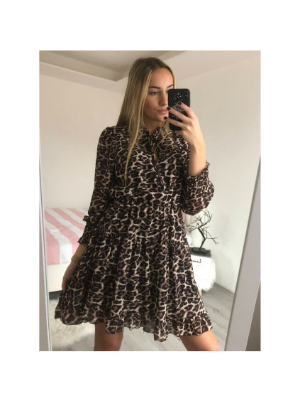 Šaty elegantní leopard dlouhý rukáv dámské (S/M ONE SIZE) ITALSKÁ MÓDA IIMWY21954/c/DR (Velikost S/M/L, Barva béžová)