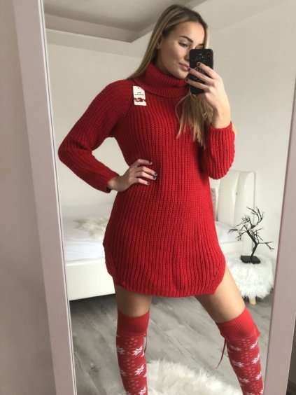 Šaty pletené s rolákem teplé dámské (S/M ONE SIZE) ITALSKÁ MÓDA IM3211200/DR