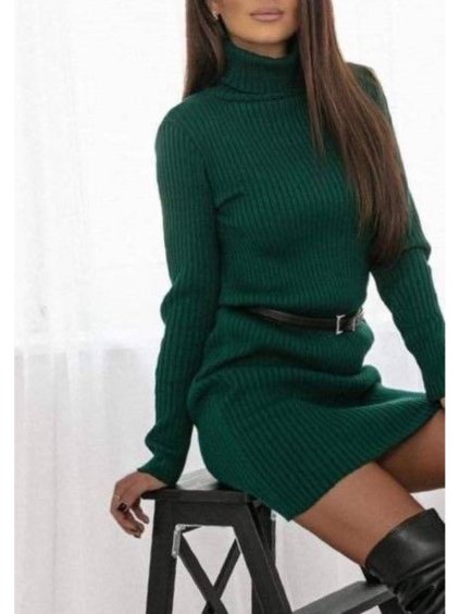 Šaty pletené s rolákem dlouhý rukáv dámské (S/M ONE SIZE) ITALSKÁ MÓDA IMWC218152