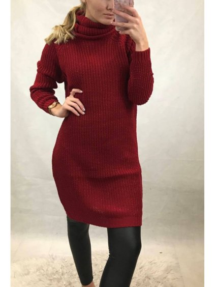 Svetr proudloužený šaty pletený dlouhý rukáv dámský (uni M/L) TURECKÁ MóDA TM920222 (Velikost M/L, Barva hnědá camel)