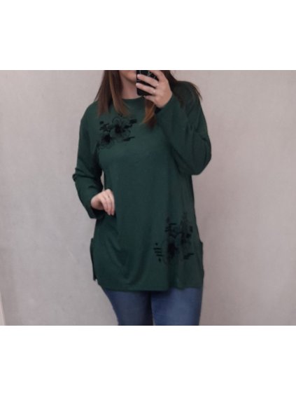 Tunika teplá dlouhý rukáv dámská (uni XL/2XL) Turecká moda TML20102/DR Barva:zelená Velikost: XL/2XL