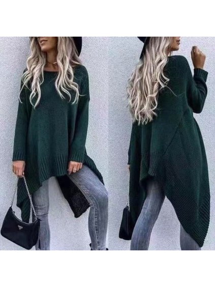 Svetr pletený prodloužený dlouhý rukáv dámský (L/XL ONE SIZE) ITALSKÁ MÓDA IMD212030/DR (Velikost S/M/L, Barva šedá světlá)