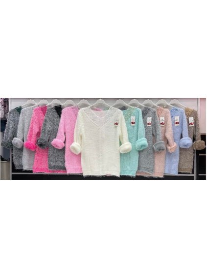 Svetr pletený dlouhý rukáv dámské (M/L ONE SIZE) ITALSKÁ MÓDA IMWD218274