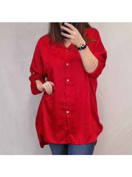 Košile oversize dlouhý rukáv dámské (2XL/3XL ONE SIZE) ITALSKÁ MÓDA IMWB22109 (Velikost 2XL/3XL, Barva červená)
