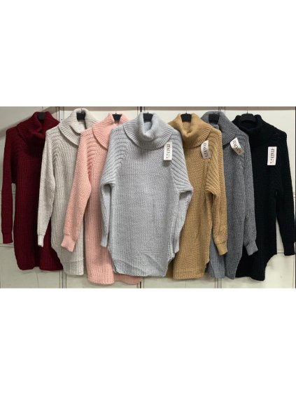 Svetr prodloužený pletený s rolákem dámský (S/M ONE SIZE) ITALSKá MODA IMC211119