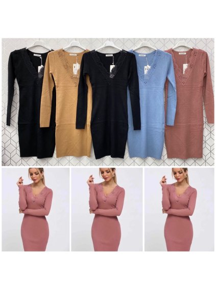 Šaty dlouhý rukáv dámské (S/M ONE SIZE) ITALSKÁ MÓDA IMWG21G20024 (Velikost S/M/L, Barva hnědá camel)