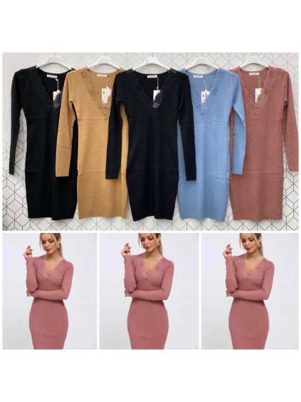 Šaty dlouhý rukáv dámské (S/M ONE SIZE) ITALSKÁ MÓDA IMWG21G20024 (Velikost S/M/L, Barva hnědá camel)