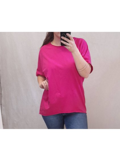 Tunika oversize krátký rukáv dámská nadrozměr (2XL/3XL ONE SIZE) ITALSKÁ MÓDA IM722015/DR (Velikost 2XL/3XL, Barva tmavě modrá)