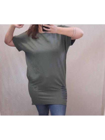 Šaty oversize krátký rukáv dámské nadrozměr (2XL/3XL ONE SIZE) ITALSKá MóDA IM722010 (Velikost 2XL/3XL, Barva zelená khaki)