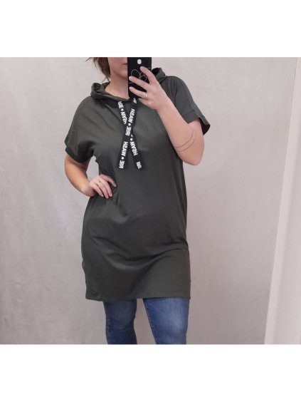 Šaty oversize s kapucí krátký rukáv dámské nadrozměr (XL/2XL ONE SIZE) ITALSKÁ MODA  IMD22081/dr