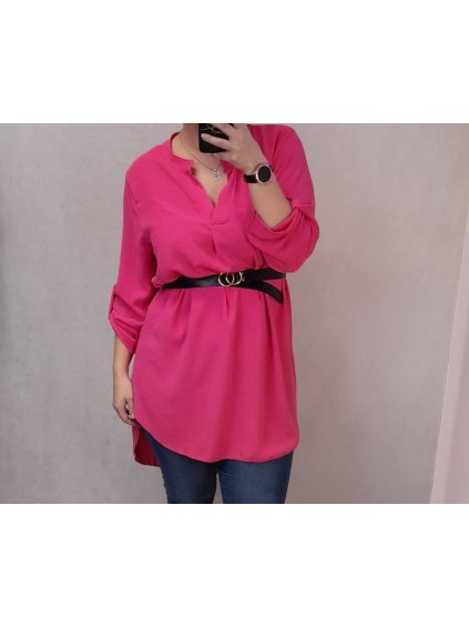 Tunika prodloužená/Šaty s páskem dlouhý rukáv dámská nadrozměr (XL/2XL ONE SIZE) ITALSKÁ MÓDA IMC22112/DUR (Velikost XL/2XL, Barva červená)