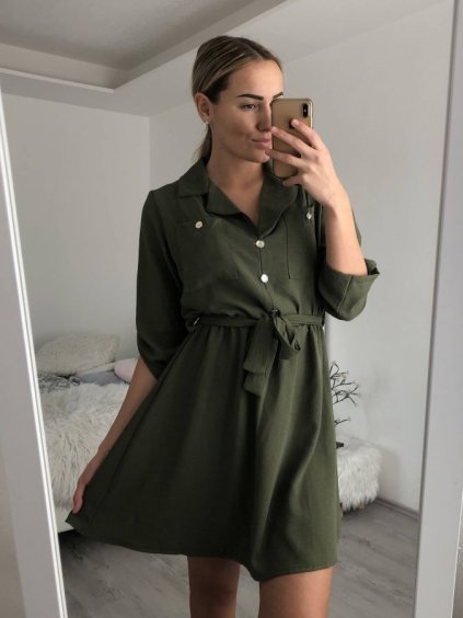 Šaty košilové dlouhý rukáv dámské (S/M ONE SIZE) ITALSKÁ MÓDA IMWB221121/DR
