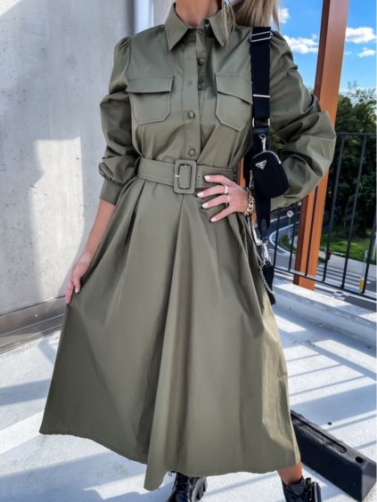 Šaty dlouhé košilové dlouhý rukáv dámské (S/M ONE SIZE) ITALSKÁ MÓDA IMWG217519
