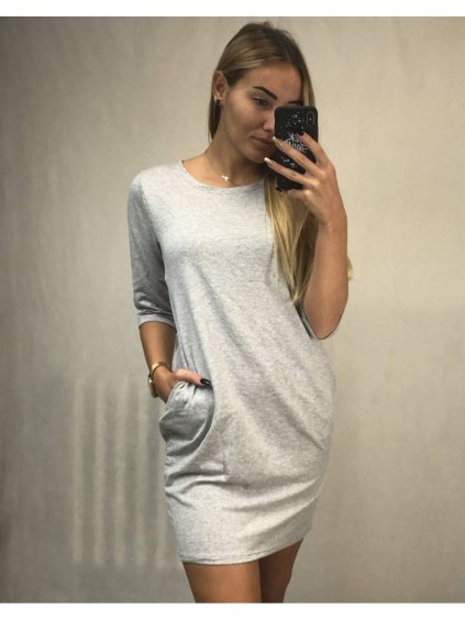 Šaty klasik s krátký rukáv dámské s kapsou (uni S/L) ITALSKÁ MÓDA IM722KLASA/DR (Velikost M/L, Barva Černá)