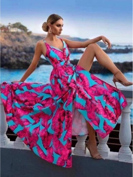 Šaty dlouhé letní na ramínkách dámské (S/M ONE SIZE) ITALSKÁ MÓDA IMWD215719/DR
