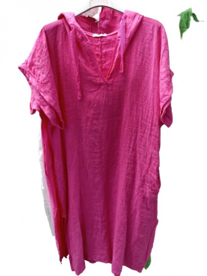 Šaty oversize s kapucí lněné krátký rukáv dámská nadrozměr (L/XL/2XL ONE SIZE) ITALSKá MóDA IM522181